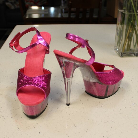 Pleaser Sparkle Pink Extreme Stiletto Platforms Size 13 - Picture 3 of 9